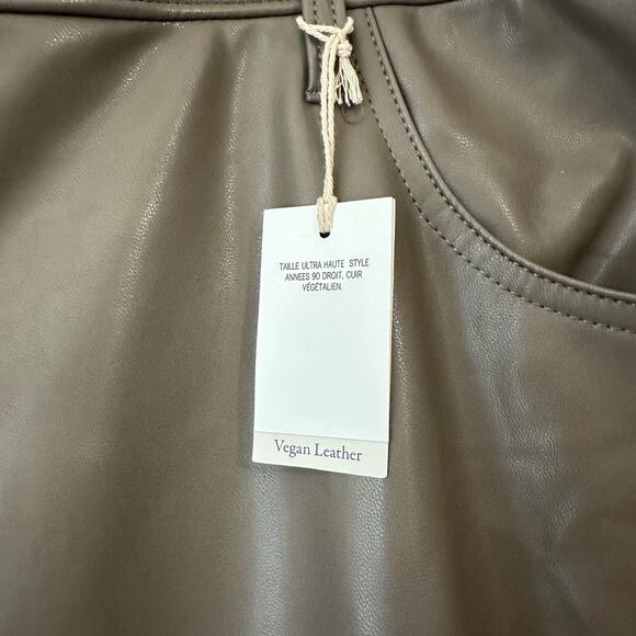 ABERCROMBIE & FITCH The 90s Straight Pants Taupe Vegan Leather NWT - Picture 10 of 15